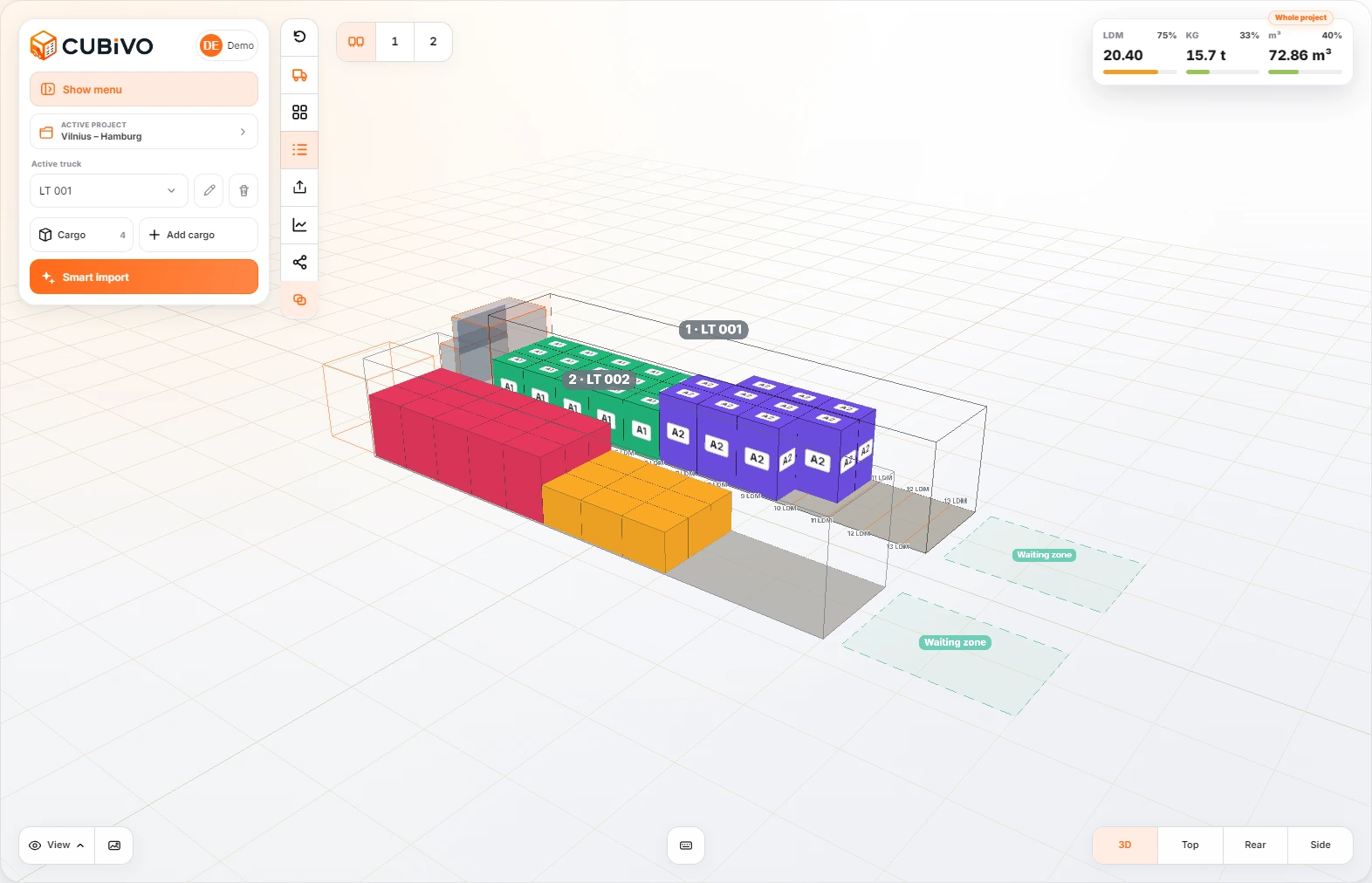 Cubivo multi-truck view in the light theme